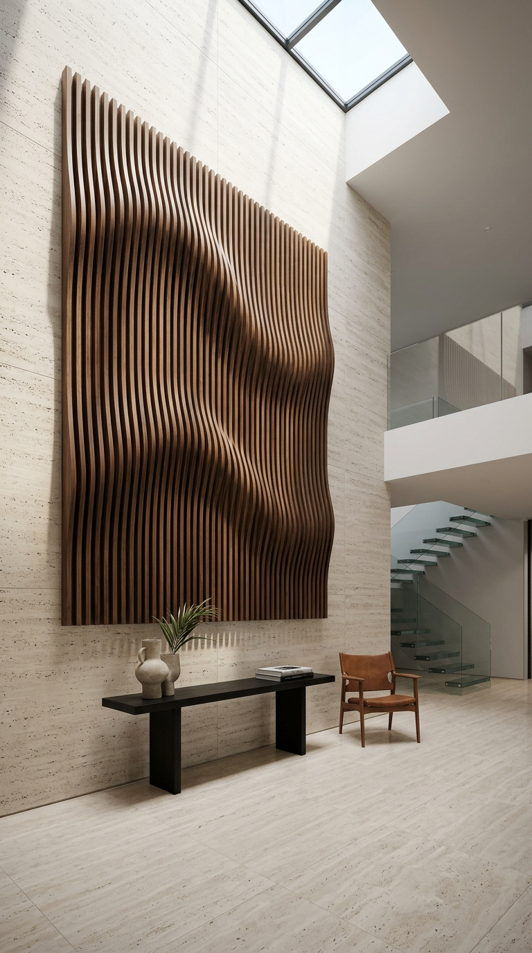 Wave panel — double-height entry hall